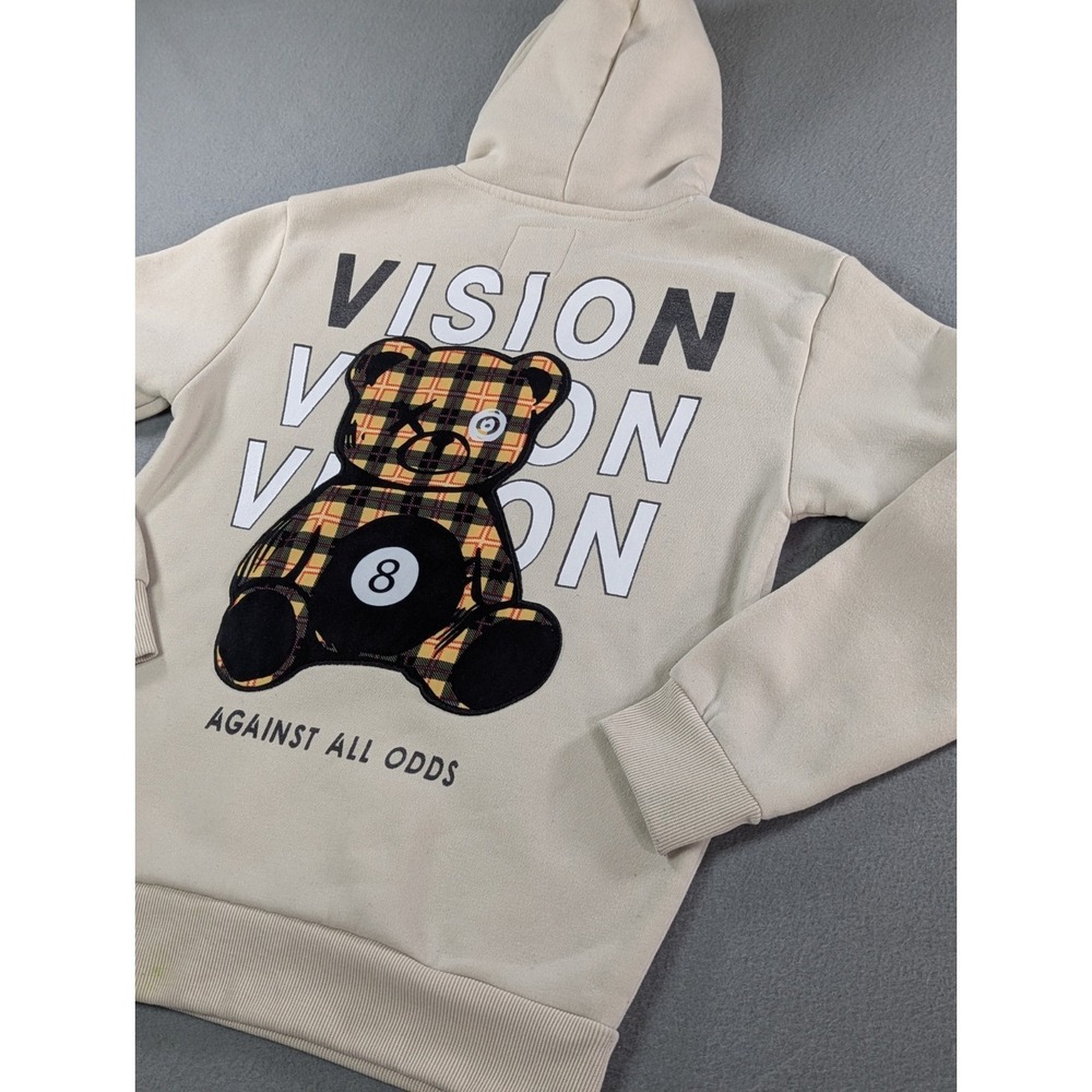 Chrome Edge CR24 Boys Vision Against All Odds Bear Hoodie Size 14-16 Beige Tan - Picture 8 of 14